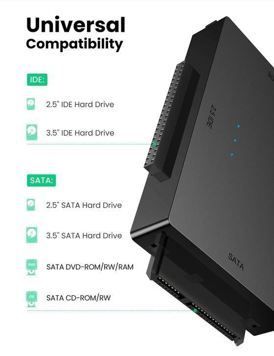 Ugreen UG20673US160TK USB 3.0 ra SATA + 3.5 IDE + 2.5 IDE bộ chuyển đổi ổ cứng - HÀNG CHÍNH HÃNG