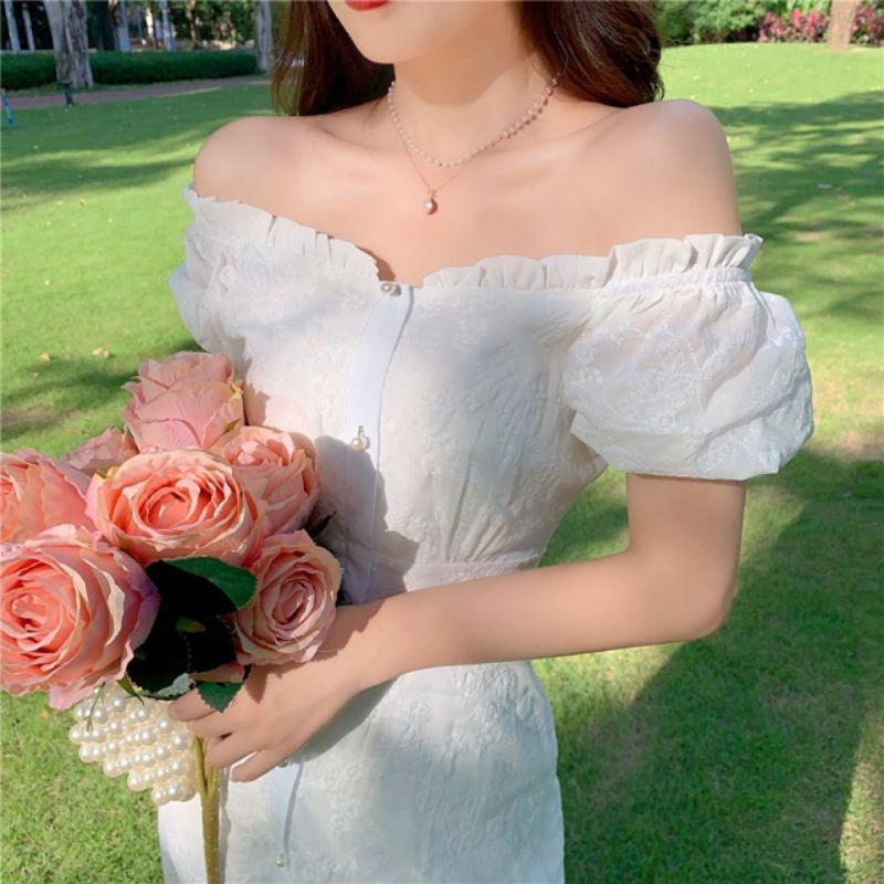 Đầm trễ vai trắng tiểu thư đuôi cá nữ tính Miu Dress