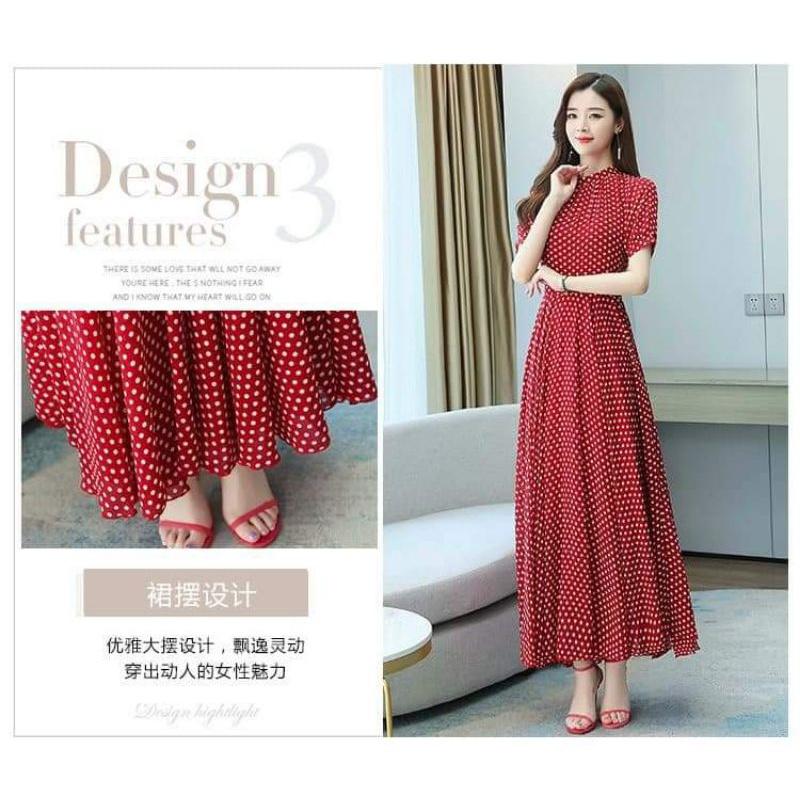 ĐẦM MAXI BI CỔ TRỤ XẾP LI