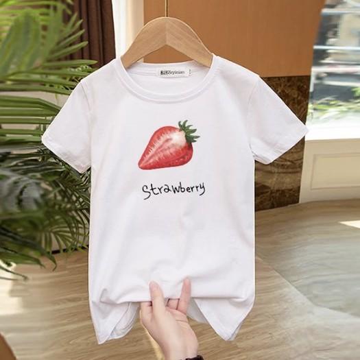 Áo thun bé gái Con Xinh cotton hình Quả Dâu, áo thun trẻ em từ 5 đến 14 tuổi