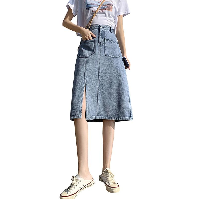 Chân Váy Jeans Nữ Xẻ Tà Form Hàn Quốc