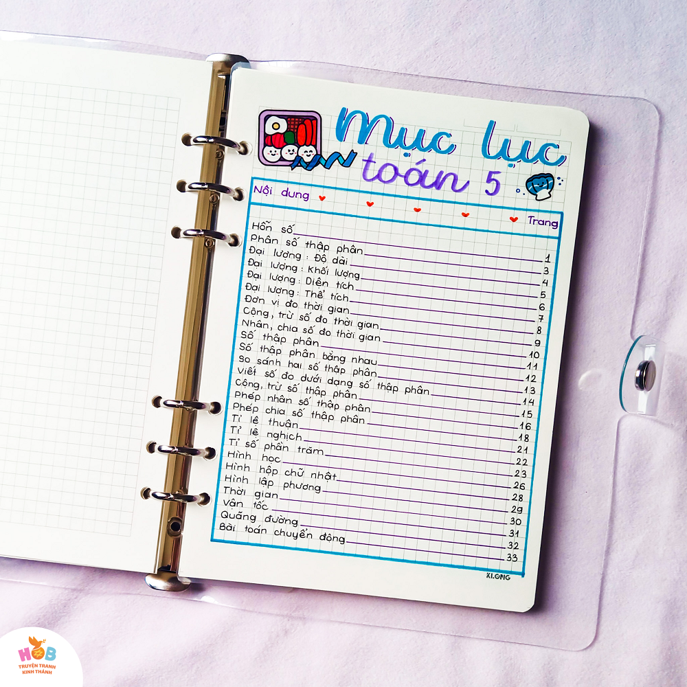 Sổ tay ghi chú HOB takenote toán 5, Khổ A5 đóng binder trang trí sẵn sticker