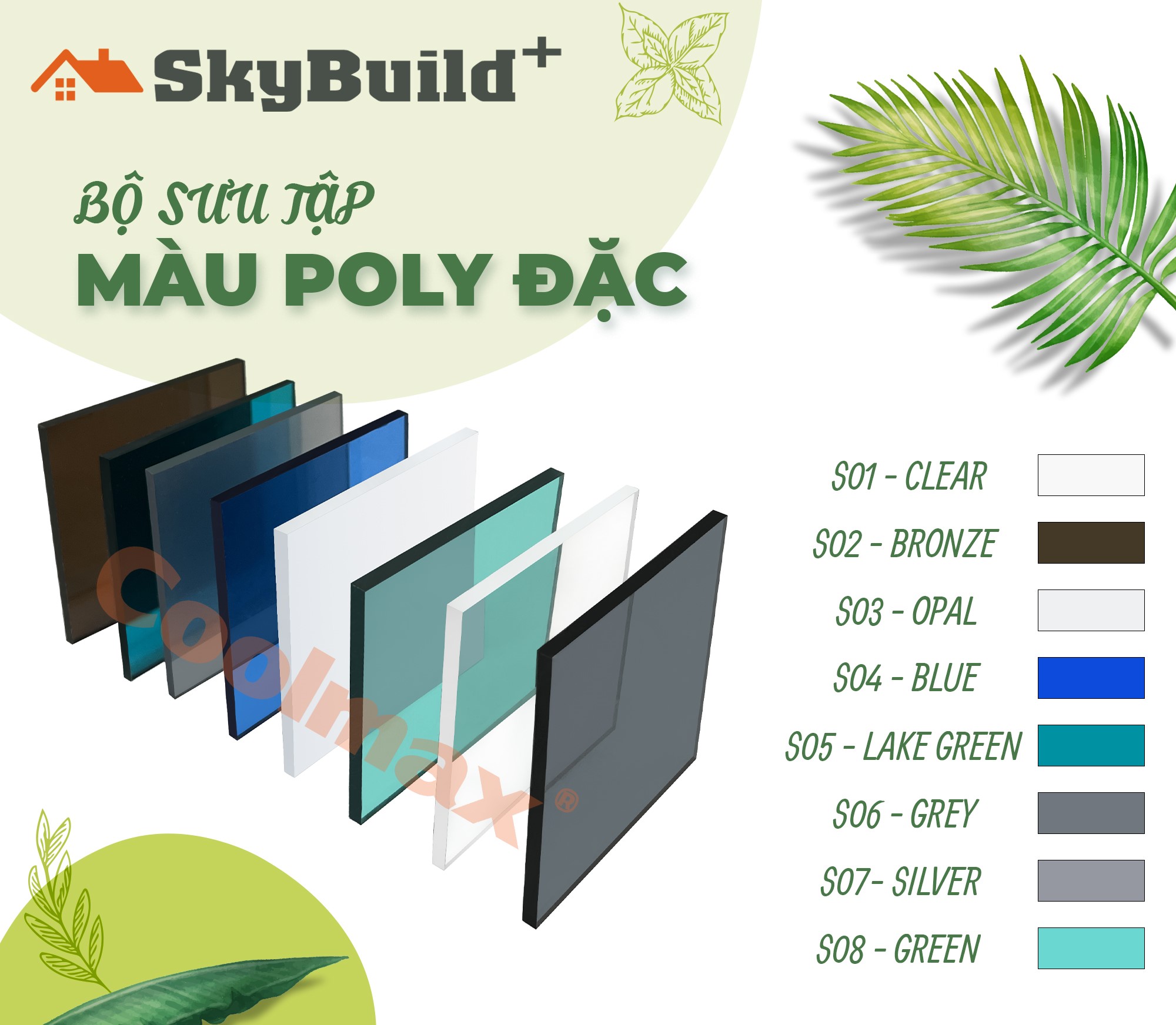 Tấm poly đặc Coolmax 2,8ly, khổ rộng 2,1m - tấm lợp lấy sáng - tấm nhựa trong suốt