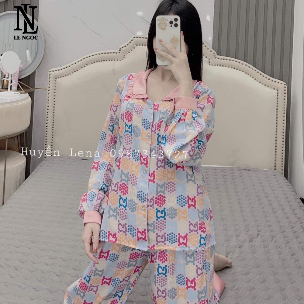 Bộ pijama cổ bèo tay dài chất liệu mango cao cấp, bộ ngủ nữ họa tiết hoa dễ thương đáng yêu DD06