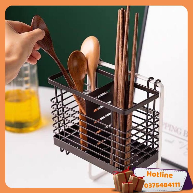 Ống Cắm Đũa 2 Ngăn Sắt Sơn Tĩnh Điện Có Móc Treo - Hàng Loại 1