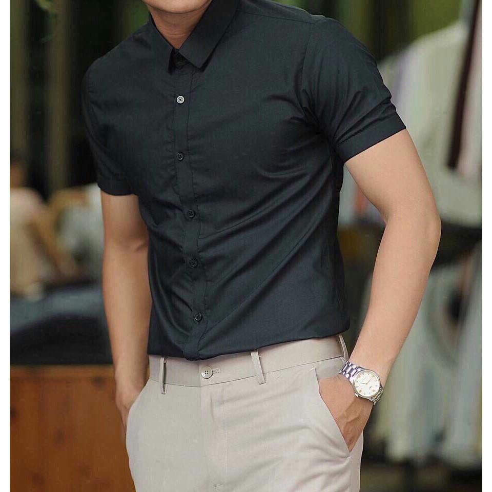 Áo sơ mi nam Ngắn Tay Màu Đen
