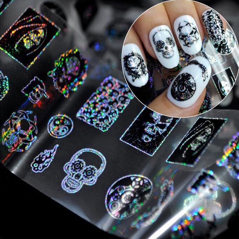1 Tờ Miếng Dán Móng Tay Hình Bộ Xương 3D Phong Cách Halloween Độc Đáo