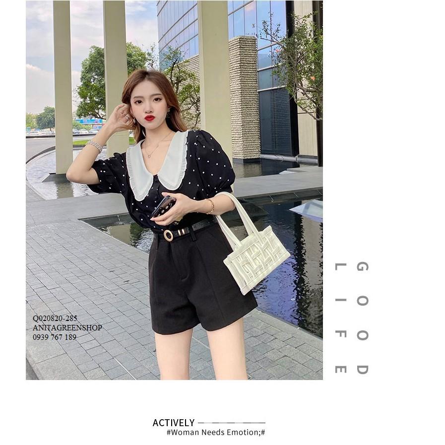 Q020820 ÁO SƠ MI NỮ CHẤM BI CỔ SEN