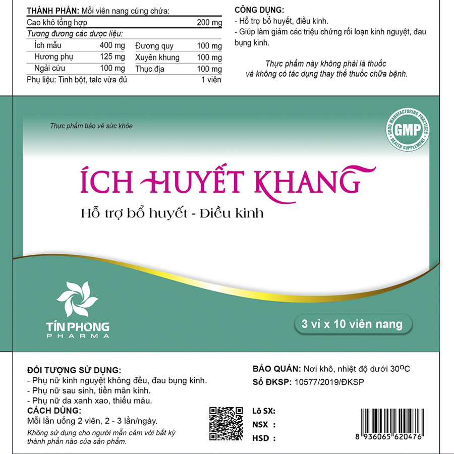 Ích huyết khang - Bổ huyết, điều kinh - Hộp 30 viên