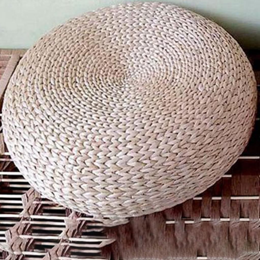 40cm Dia Straw Seat Cushion for Yoga Mat Soft Round Pouf Tatami Cushion Floor Cushion Mat Indoor Outdoor Use