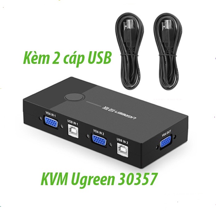 Bộ Kết Nối 2 CPU Dùng Chung 1 Màn Hình VGA và 2 Cổng USB Cao Cấp Ugreen 30357-Hàng chính hãng.