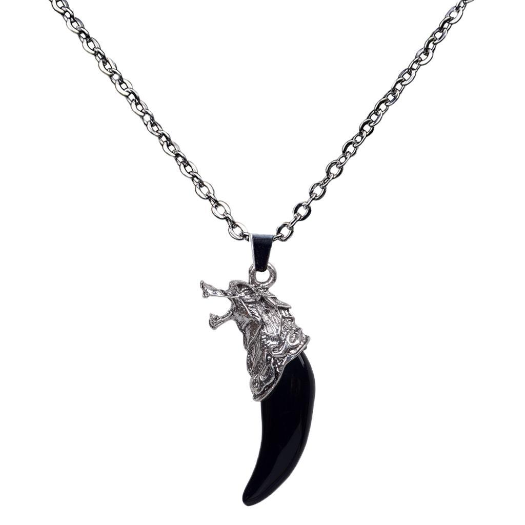 Black Resin  Shape Pendant Necklace Stainless Steel Chain Jewelry