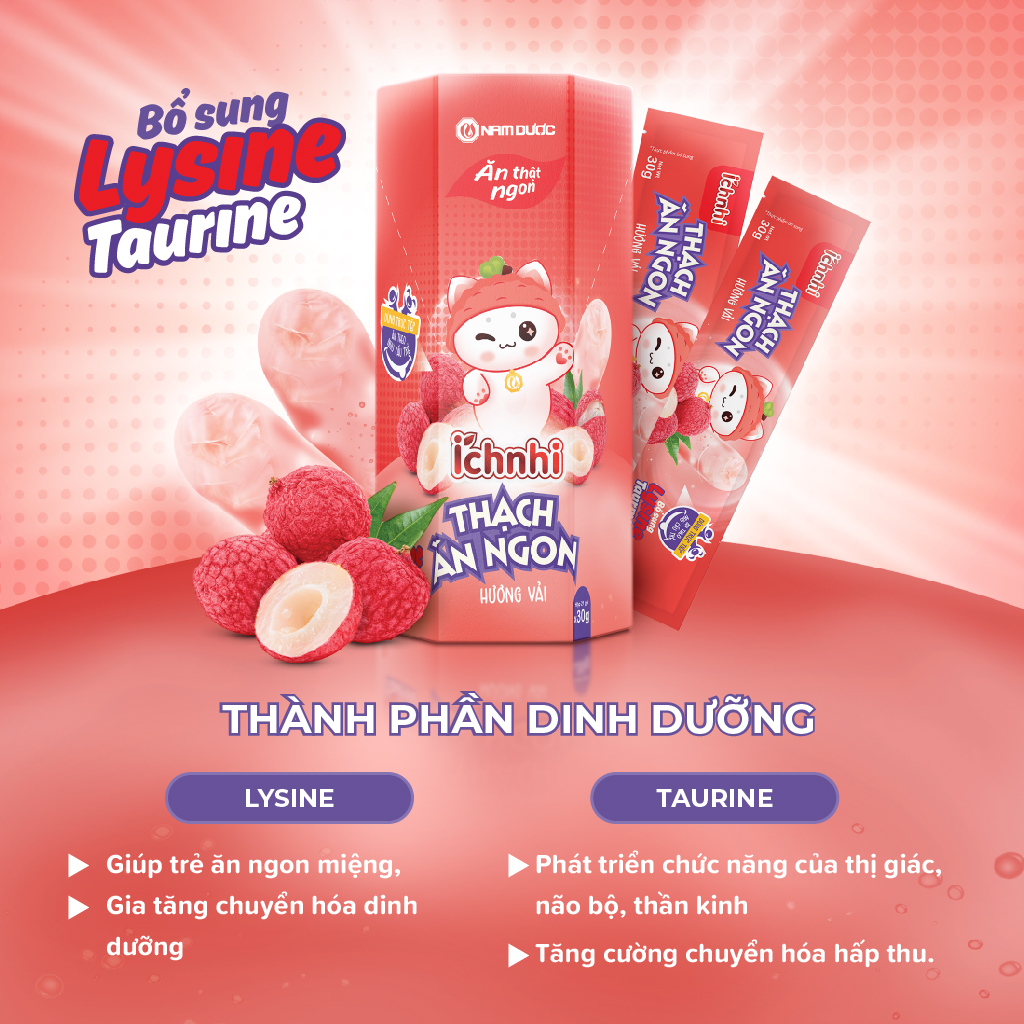 Thạch ăn ngon Ích Nhi hộp 21 túi x30 gr, bổ sung Lysine, Taurin tăng cường chuyển hóa, hấp thu tối đa dinh dưỡng