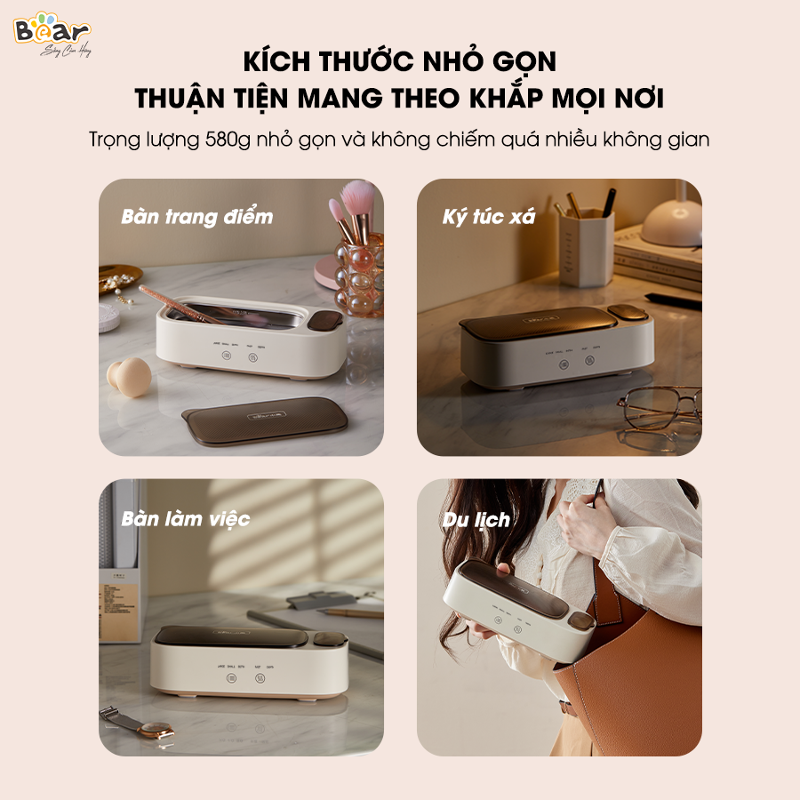 Máy Rửa Trang Sức Bằng Sóng Âm Bear Vệ Sinh Kính Mắt Lens Đồng Hồ Phụ Kiện Trang Sức Cọ Trang Điểm SB-MR038 HÀNG CHÍNH HÃNG