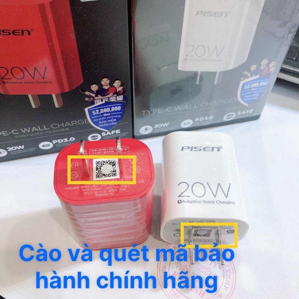 Cóc sạc nhanh PISEN Quick PD 20W - - Màu trắng, Hàng chính hãng
