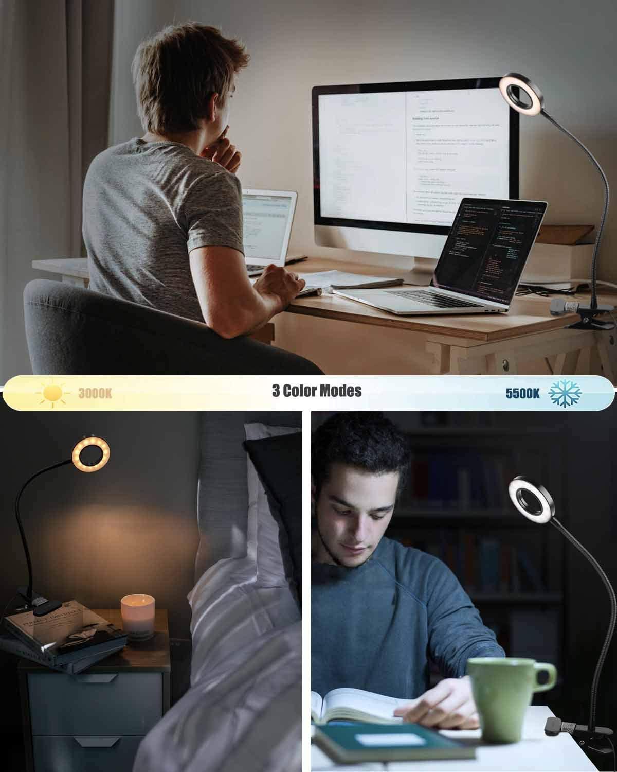 Đèn đọc LED, đèn kẹp cổ thiên nga, đèn kẹp chăm sóc mắt, 3 chế độ, kẹp ánh sáng để sử dụng tại nhà, 7W