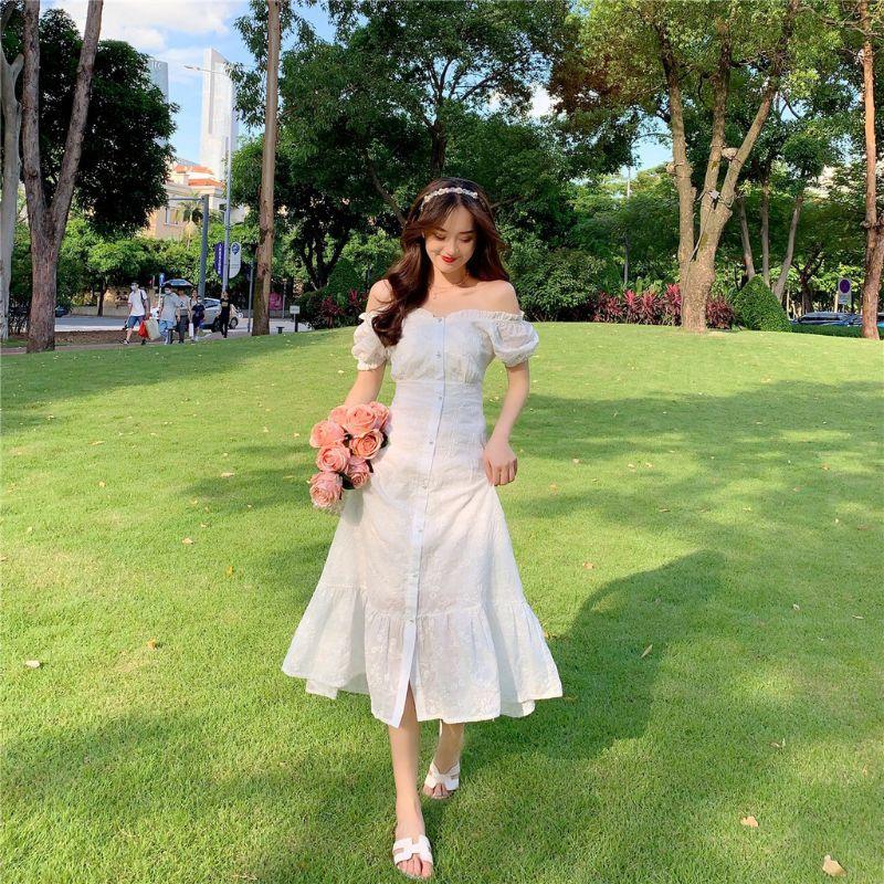 Đầm trễ vai trắng tiểu thư đuôi cá nữ tính Miu Dress