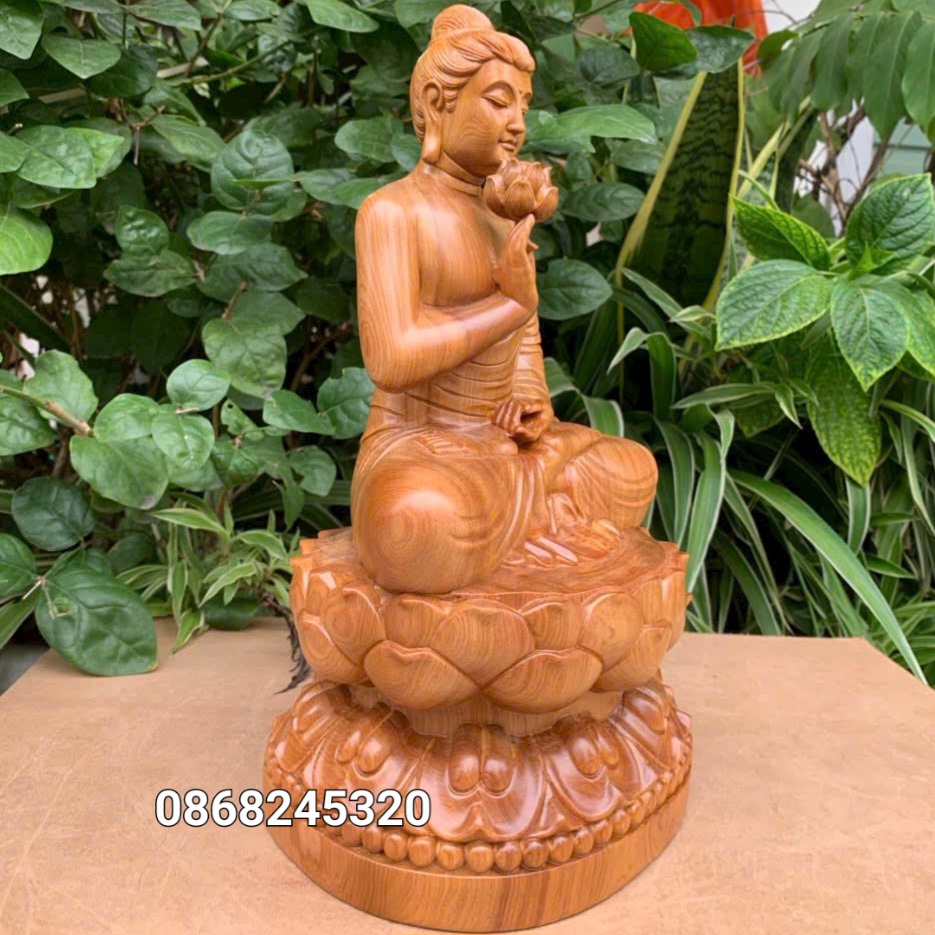Tượng phật thích ca liên hoa bằng gỗ bách xanh thơm nức kt cao 30×14×17cm
