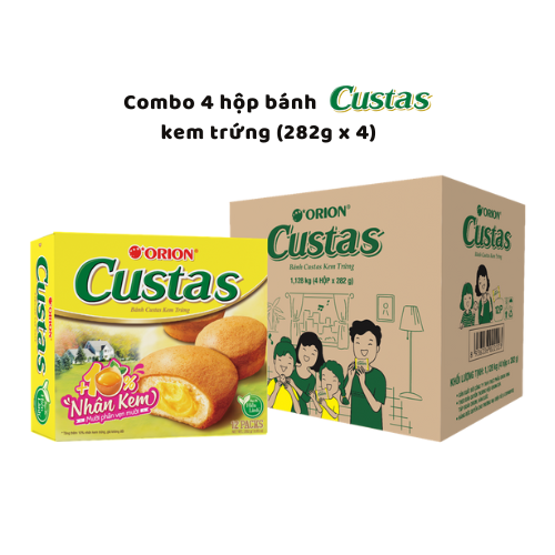 Combo 4 hộp bánh Custas Orion vị kem trứng (282g x 4 hộp)