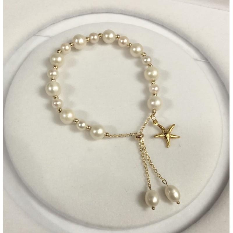 Vòng Tay Ngọc Trai Mix Charm Sao Biển, Vòng Tay Ngọc Trai Nước Ngọt Tự Nhiên Sang Trọng Dễ Thương - Trường Thịnh Ngọc Trai