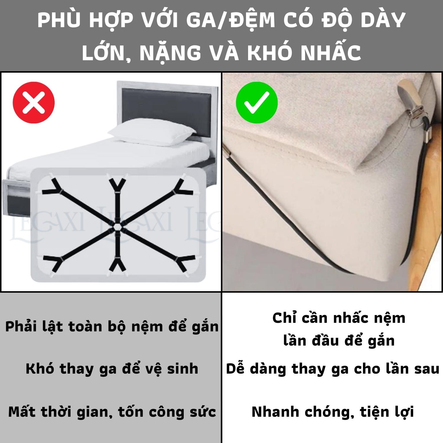 Dây kẹp cố định ga giường chống nhăn có kẹp nhựa bảo vệ co giãn không cần nhấc nệm Legaxi