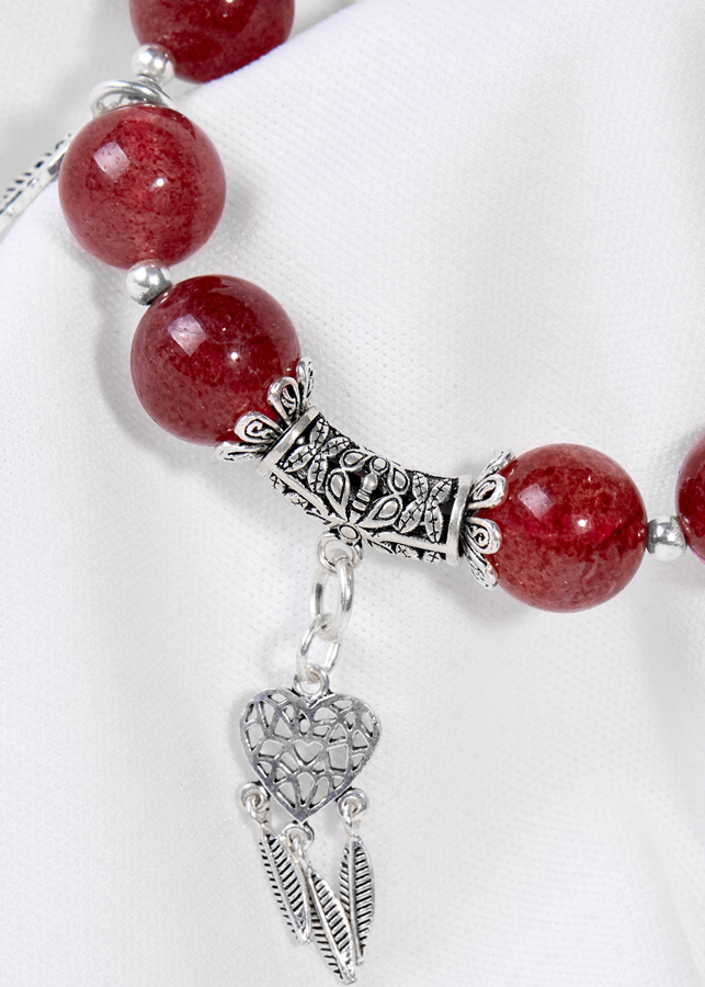 Vòng Tay Thạch Anh Dâu Phối Charm Hoa Bạc Ngọc Quý Gemstones