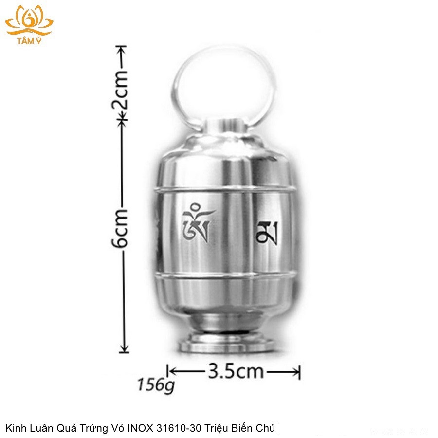 Kinh Luân Microfilm Quan Âm Om Mani Padme Hum hoặc Dzambhala Hoàng Thần Tài hình Quả Trứng Vỏ Bằng INOX 316 CNC