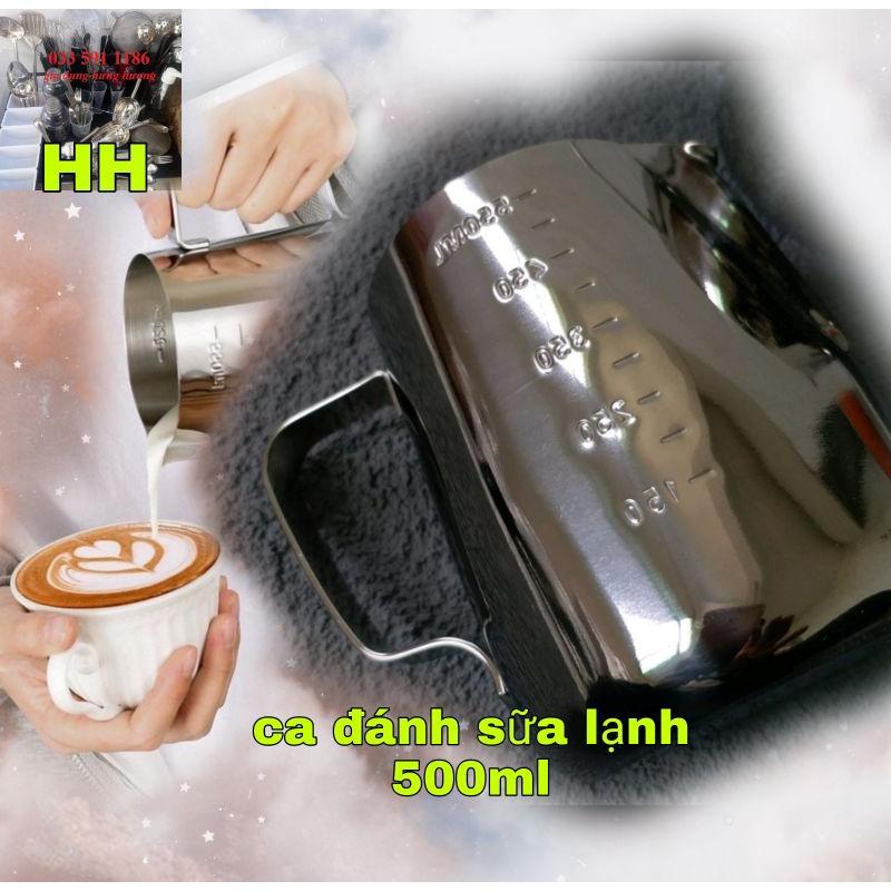 ca inox có vạch định lượng đánh milk foam, đánh sữa lạnh chuyên dụng cụ pha chế trà sữa bartender