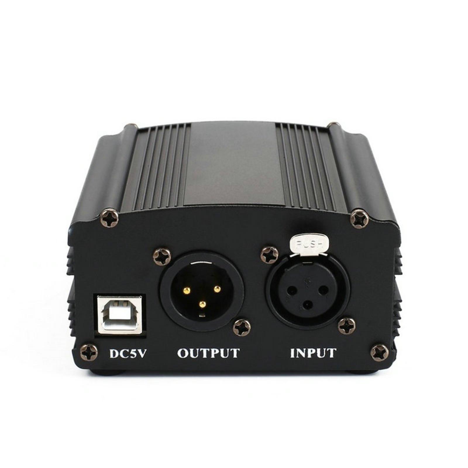 48V  Power Supply with XLR 3 Pin Microphone Cable for Mic Black