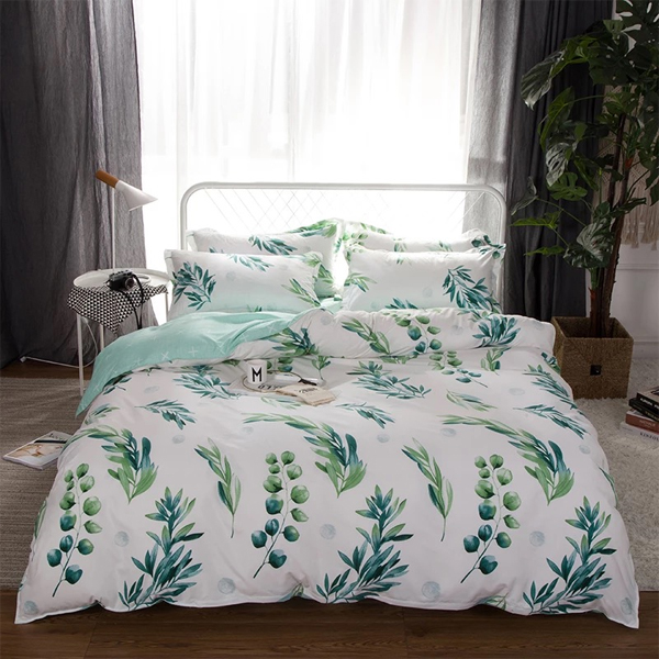 Bộ Chăn Ga Gối Cotton Basic - Hoa Lá Tre Xanh