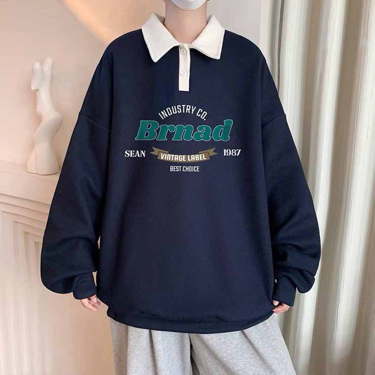 MẪU ÁO SWEATER POLO BA MÀU UNISEX NỈ HỌA TIẾT MỚI FORM RỘNG cổ bẻ cài cúc tay dài in chữ Brnad