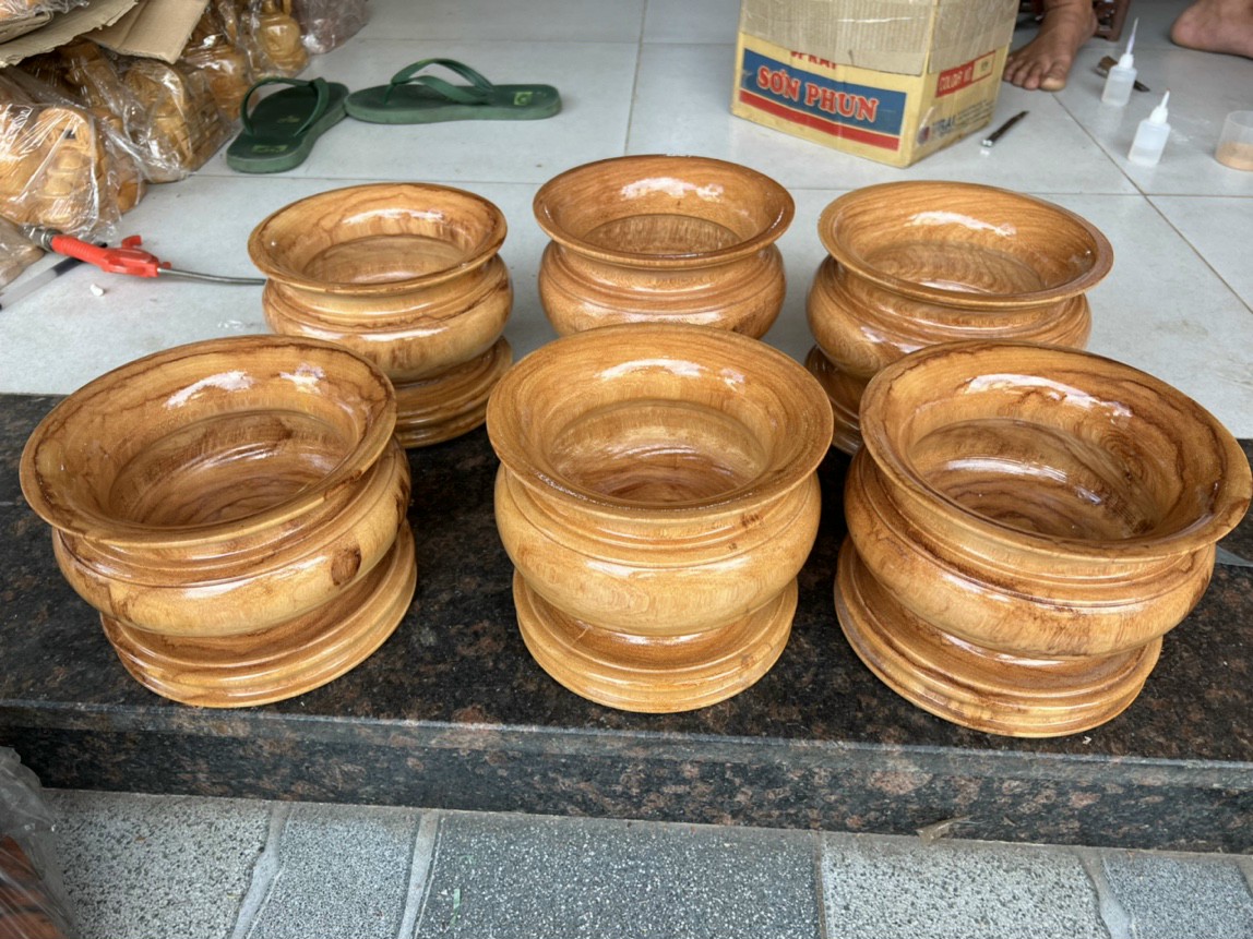Bát nhang - lư hương gỗ gõ nguyên khối 14 CM