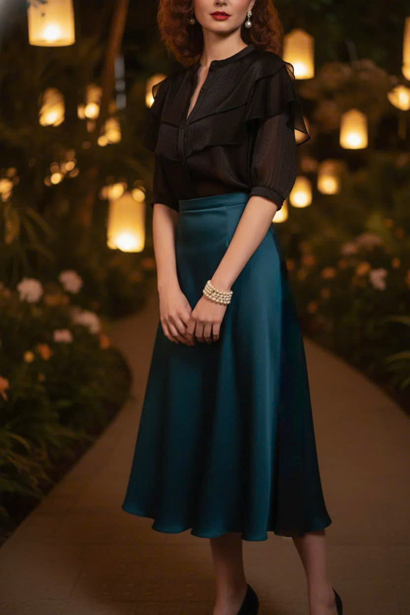 Áo Cổ Trụ Tay Phồng Organza Đen thời trang thiết kế Hity Top181