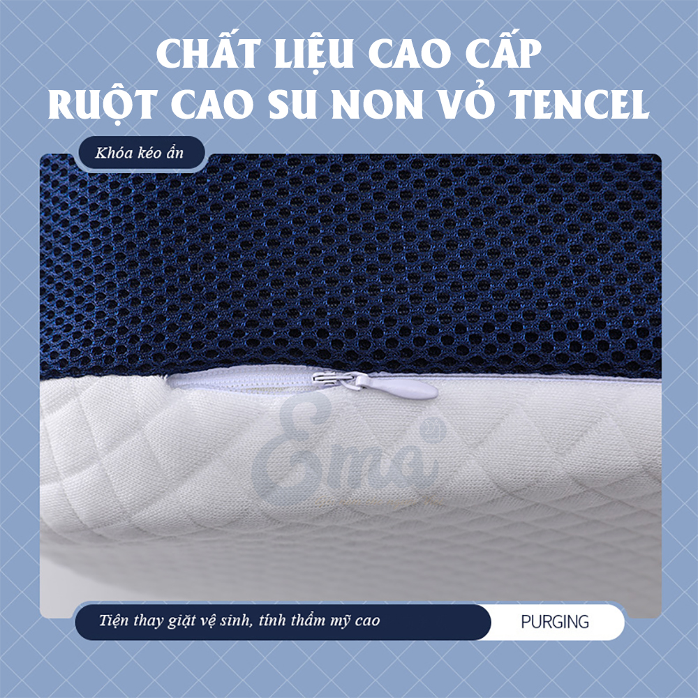 Gối cao su non công thái học chống đau vai ngáy, ngủ ngáy, hỗ trợ ngủ nhanh EMA- Thiết kế riêng biệt cho tư thế nằm ngửa và nằm nghiêng