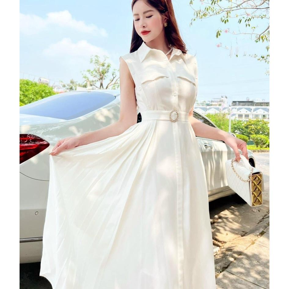 Đầm Thiết Kế ELLY DRESS Màu Trắng Sữa, Váy Thiết Kế Đai Eo Chất Liệu Chéo Hàn - Thanh Lịch Hiện Đại