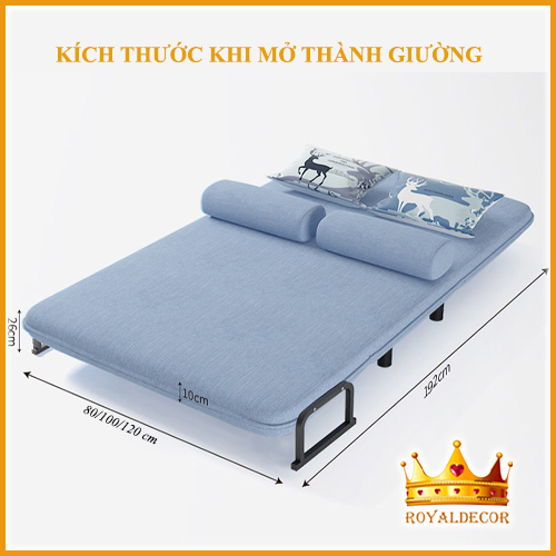 Ghế Sofa Giường Gấp Gọn Và Mở Ra Thành Giường, Sofa giường Ghế Gập Thành Giường Chân Trụ Khung Thép Chắc Chắn - Royaldecor