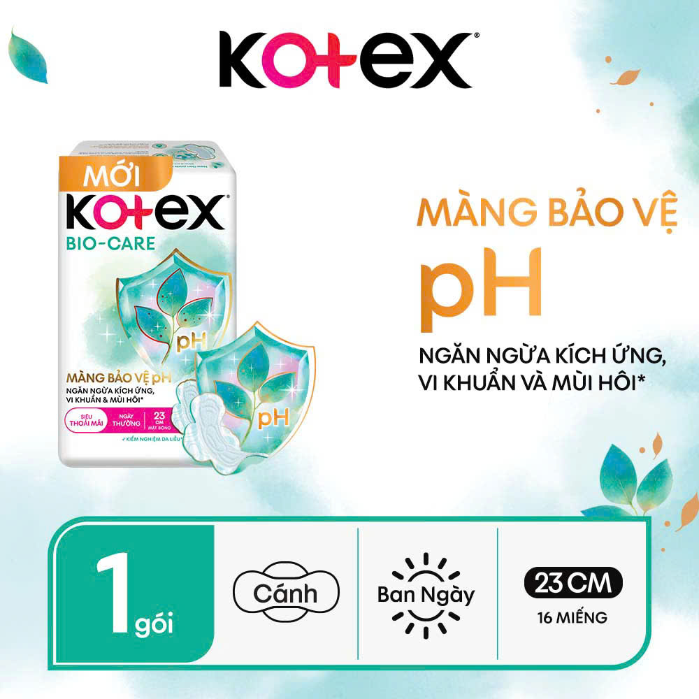 Combo 4 Gói Băng vệ sinh Kotex Biocare Ban Ngày Mặt bông siêu mỏng có cánh 23cm 16 miếng