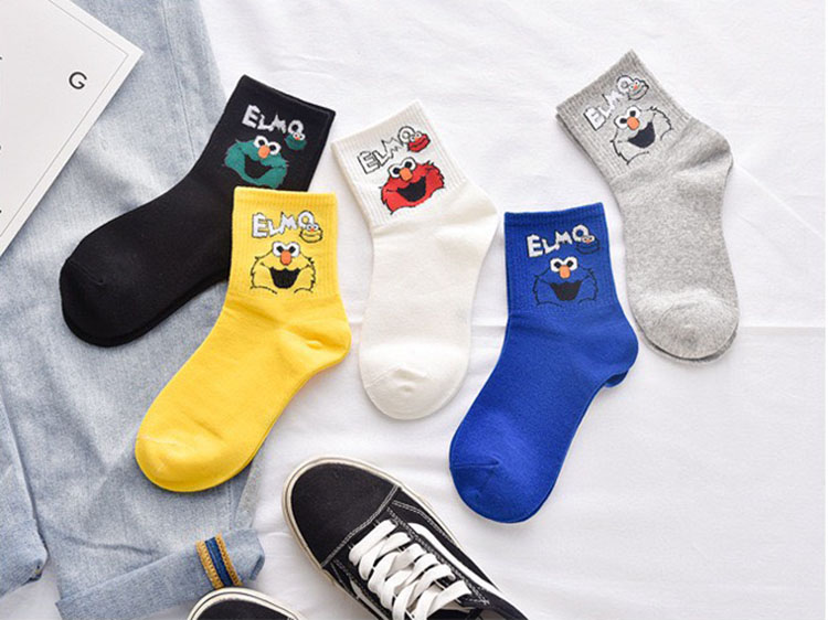 Bộ 5 Vớ tất unisex nam nữ cổ cao họa tiết hoạt hình Elmo TN83 Siêu cute