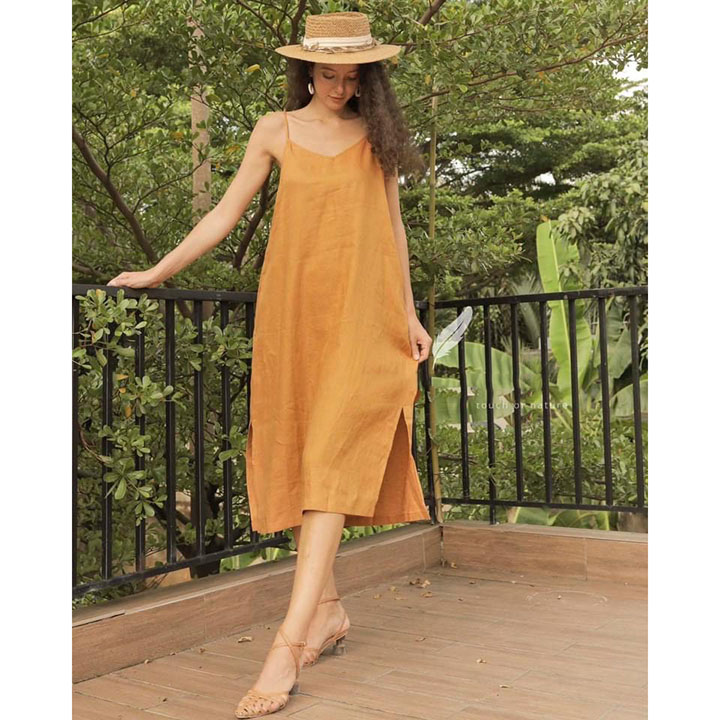 Đầm 2 dây dáng suông đi biển trẻ trung ArcticHunter, chất vải Linen nhập Hàn mềm mát cho mùa hè năng động