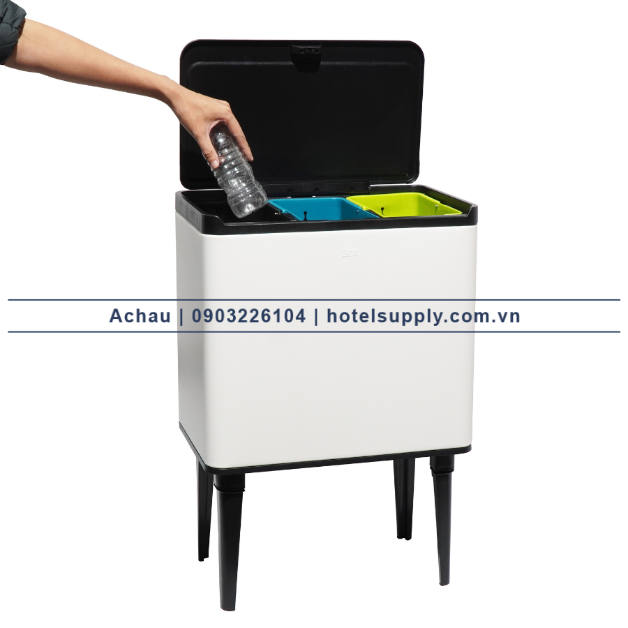 THÙNG RÁC PHÂN LOẠI 3 NGĂN EKO LUXURY BIN, 9L + 9L + 9L