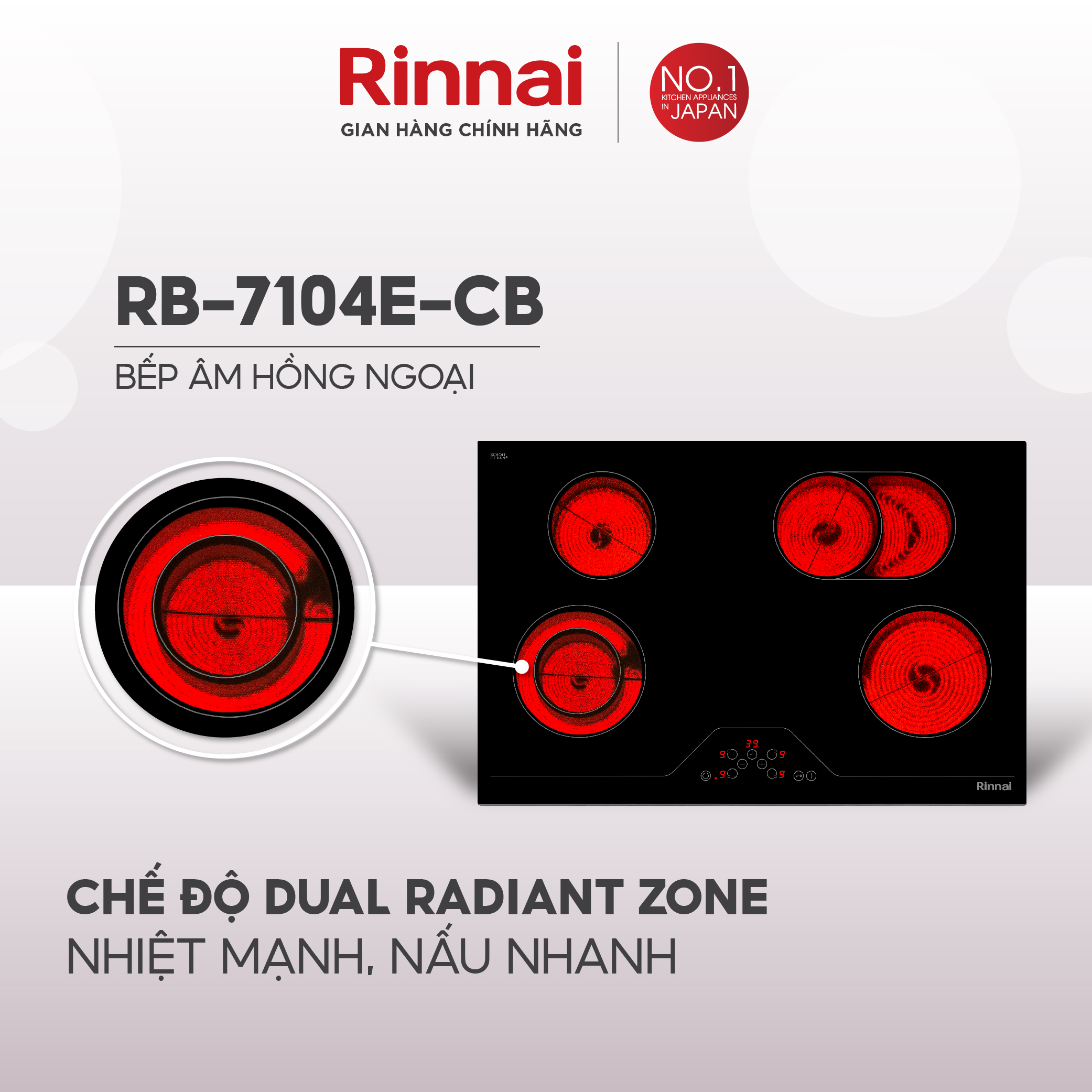 Bếp hồng ngoại Rinnai RB-7104E-CB mặt kính Schott 6000W - Hàng chính hãng.