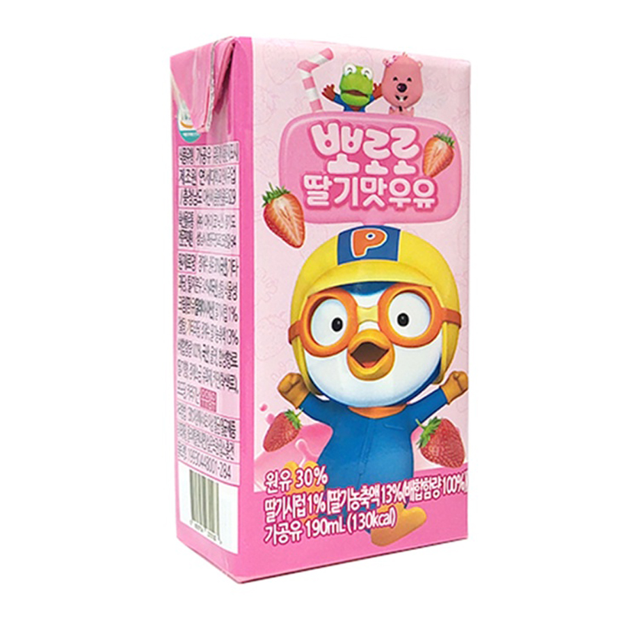 Thùng 24 hộp sữa dinh dưỡng Pororo 190ml - Vị dâu  (24x190ml)