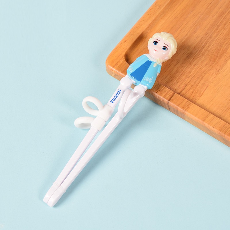Set 3 món muỗng, đũa tập ăn inox 3D kèm hộp đựng hình Frozen màu xanh cho các bé ăn uống - 70P8NDP2189