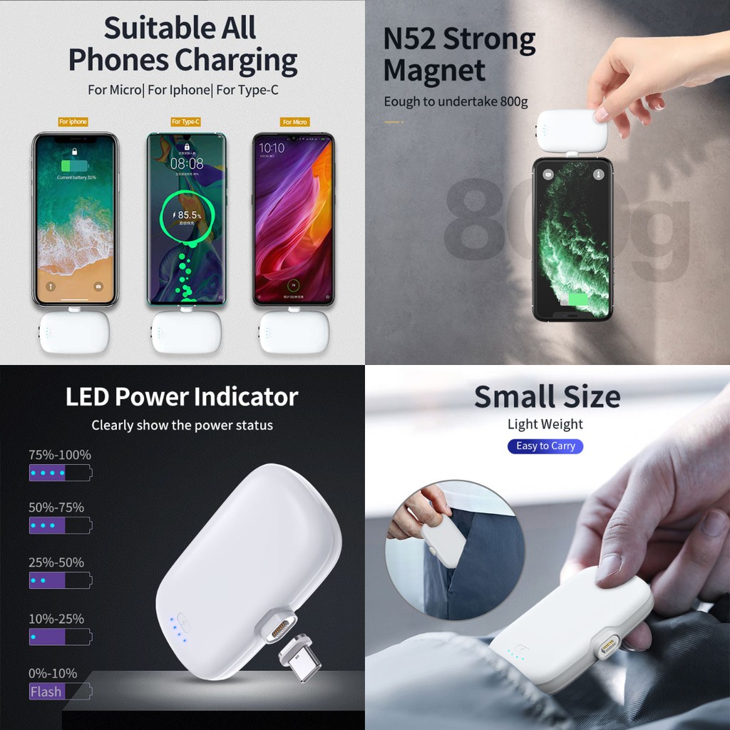 Bộ sạc nhanh Power Bank 8000mAh Mini Station 4 Magnetic Mini Power Bank 1200mAh