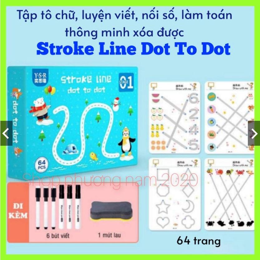Bộ tập tô viết và nối chữ Strokeline Dot to Dot - 64 chủ đề, xóa được-sáng tạo- bộ có kèm bút, tẩy