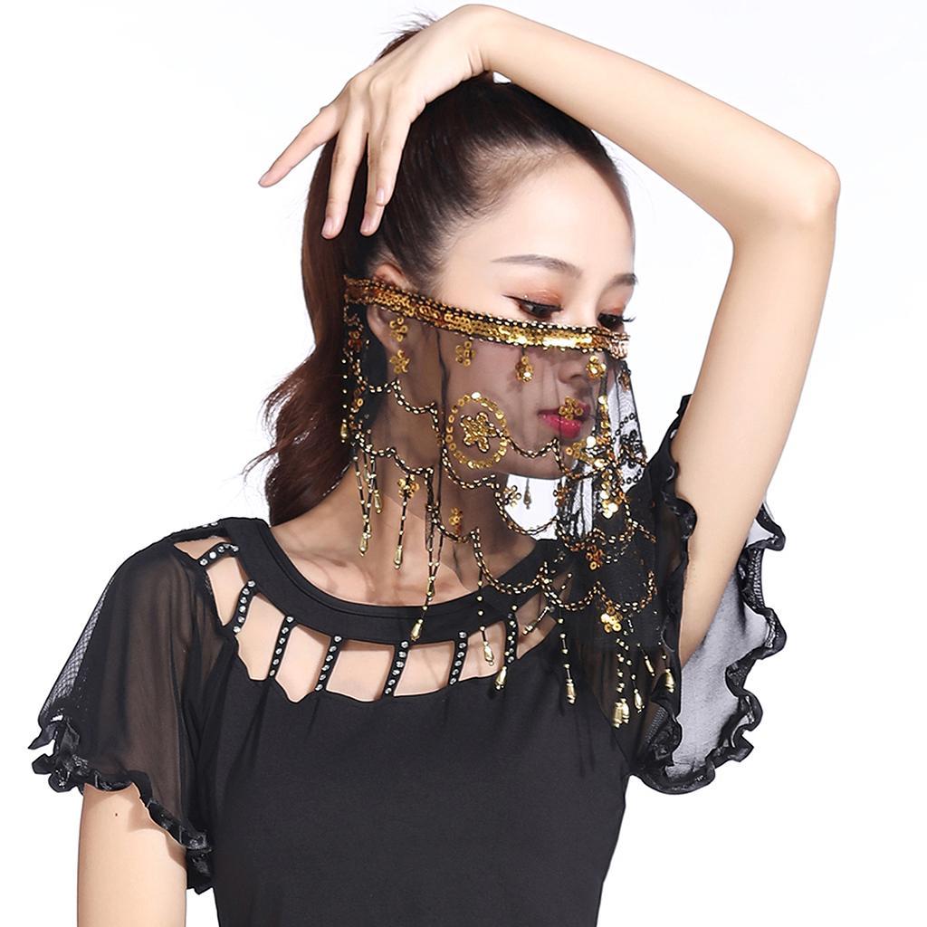 2 Lady Belly Dance Beaded Sequins Face Halloween Costume Accessory