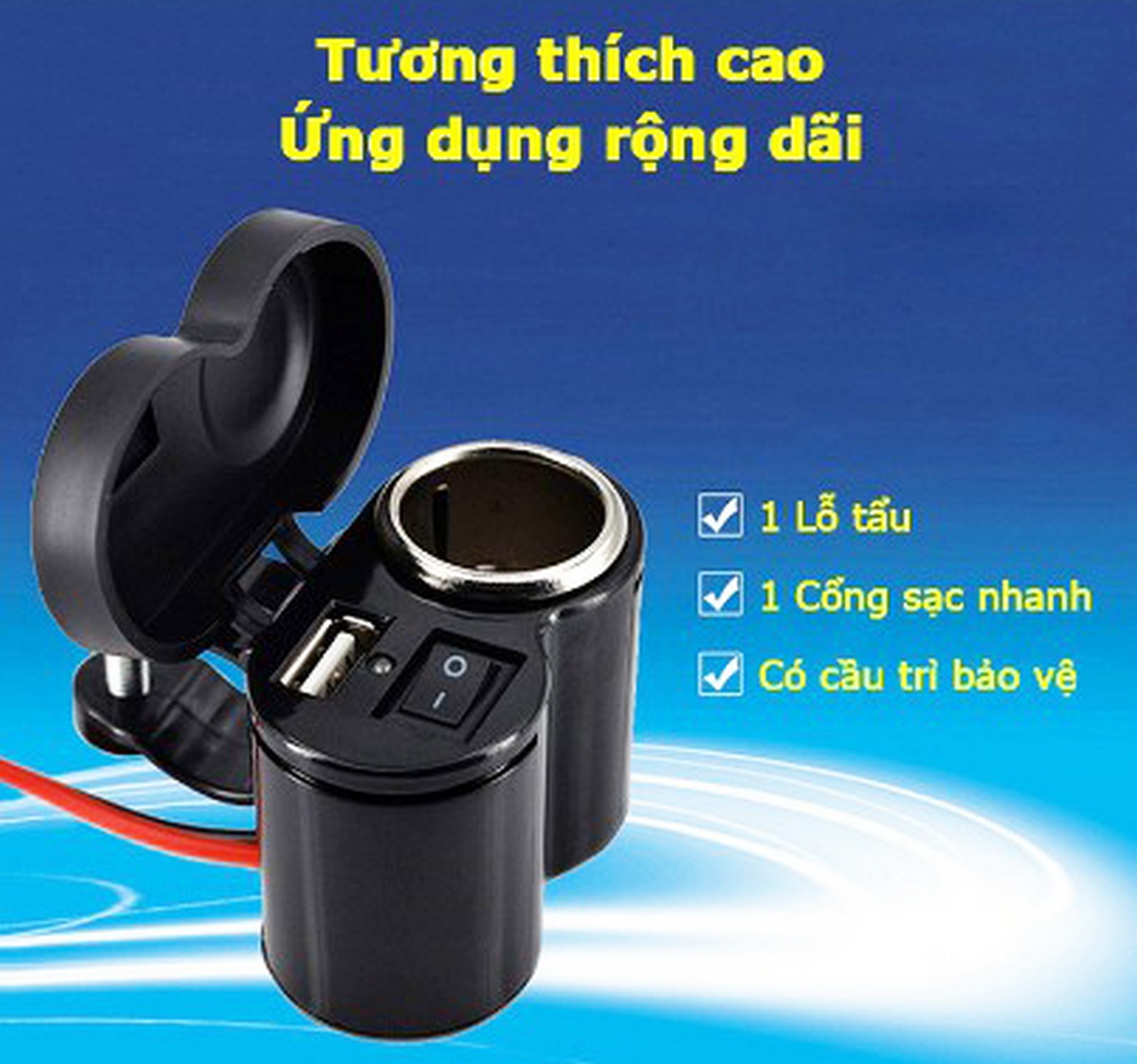 Sạc Xe Máy Có Tẩu Sạc Và Cổng USB Tiện Dụng Thời Trang