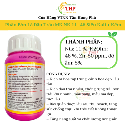 Phân Bón Lá Cao Cấp Đầu Trâu MK NK 11- 46 Siêu Kali + Kẽm | Phân Bón | Hũ 100gam