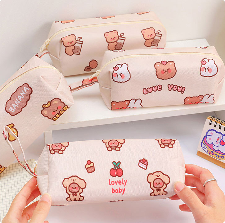 Túi đựng bút viết Gấu cute vải canvas bền đẹp cho học sinh phong cách Hàn Quốc giá rẻ