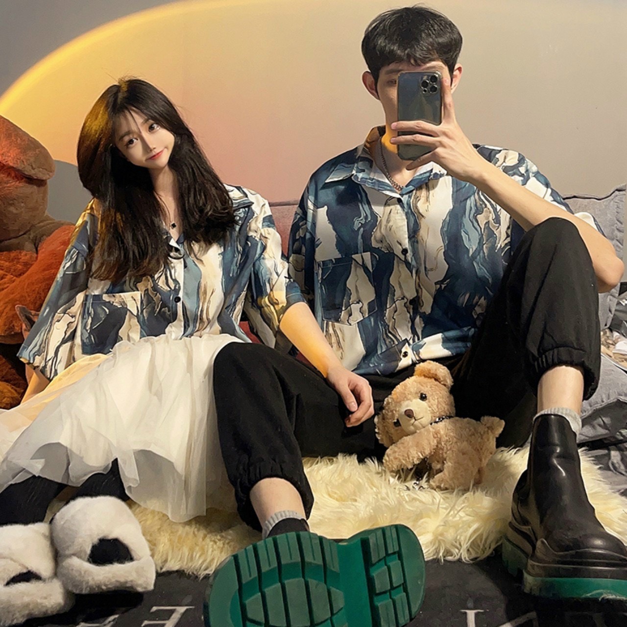 Áo sơ mi nam tay lỡ loang màu sơn thuỷ mẫu mới nhất